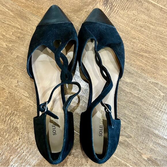 Sole Society Women’s Pointed Toe Suede T-Strap Flats Black Size 10 B EUC - Picture 5 of 9